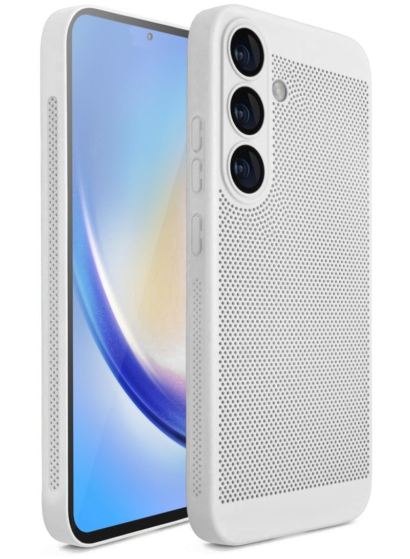Heat Dissipation Case with Built in Camera Lens Protector Slim Fit Breathable Cooling Anti Fingerprint Hard PC Back Shockproof Cover For Samsung Galaxy A15 (White)  - Image 1