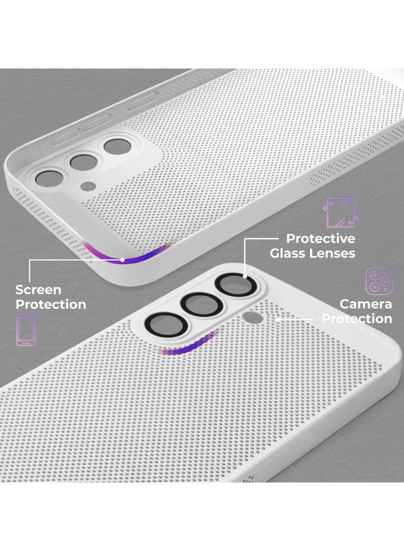 Heat Dissipation Case with Built in Camera Lens Protector Slim Fit Breathable Cooling Anti Fingerprint Hard PC Back Shockproof Cover For Samsung Galaxy A15 (White)  - Image 2