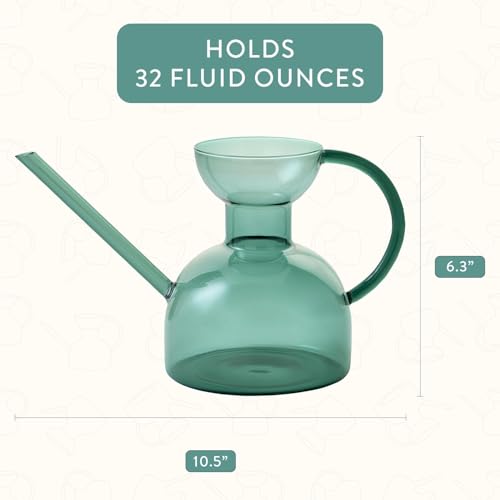 Modern Sprout Plant Watering Can Handcrafted from Borosilicate Glass Long Spout Vessel for Indoor Plants 32 Oz Capacity Multipurpose Watering Can and Flower Vase for Houseplants Teal - Image 3