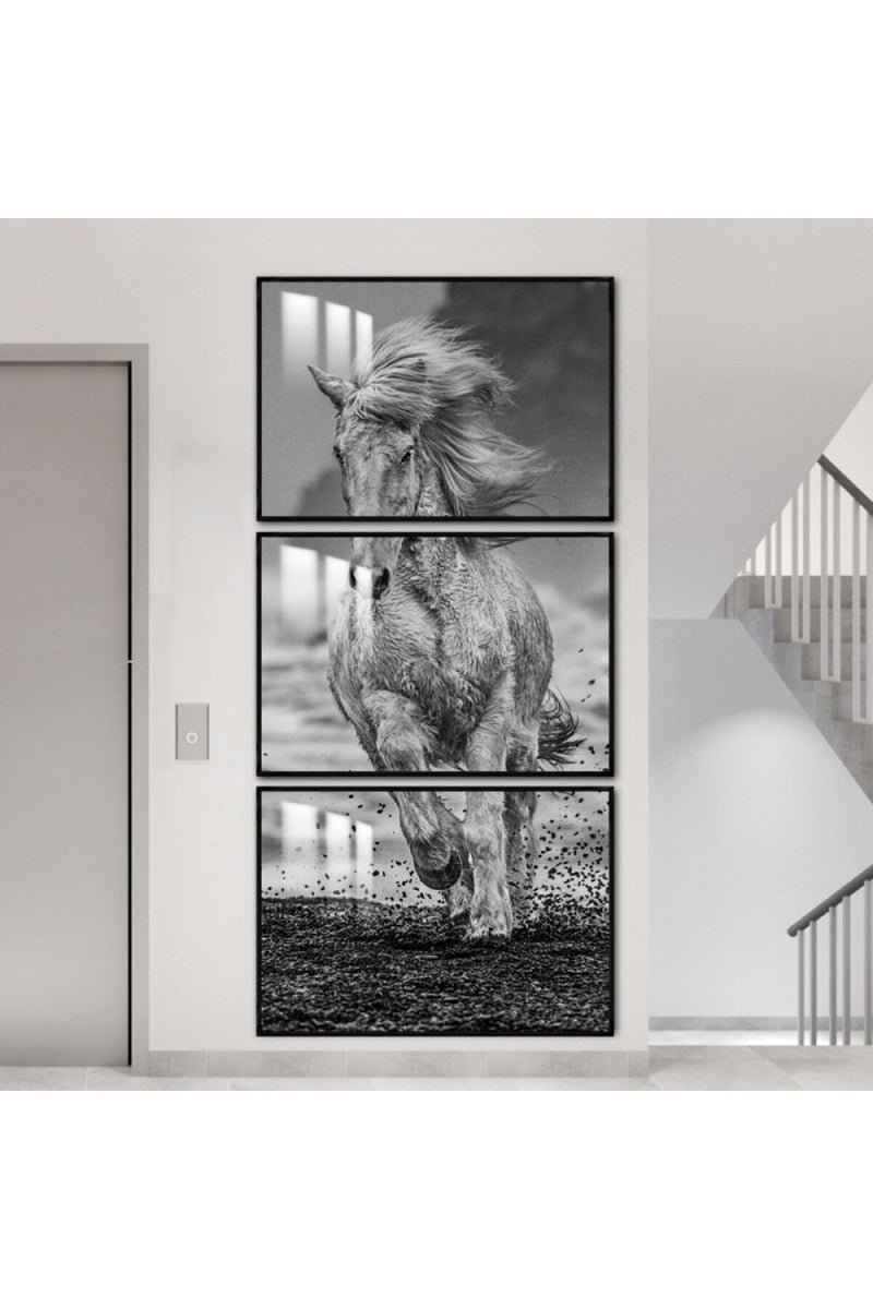 Marktna Three wooden wall painting with a frame and a clear acrylic layer - Image 1