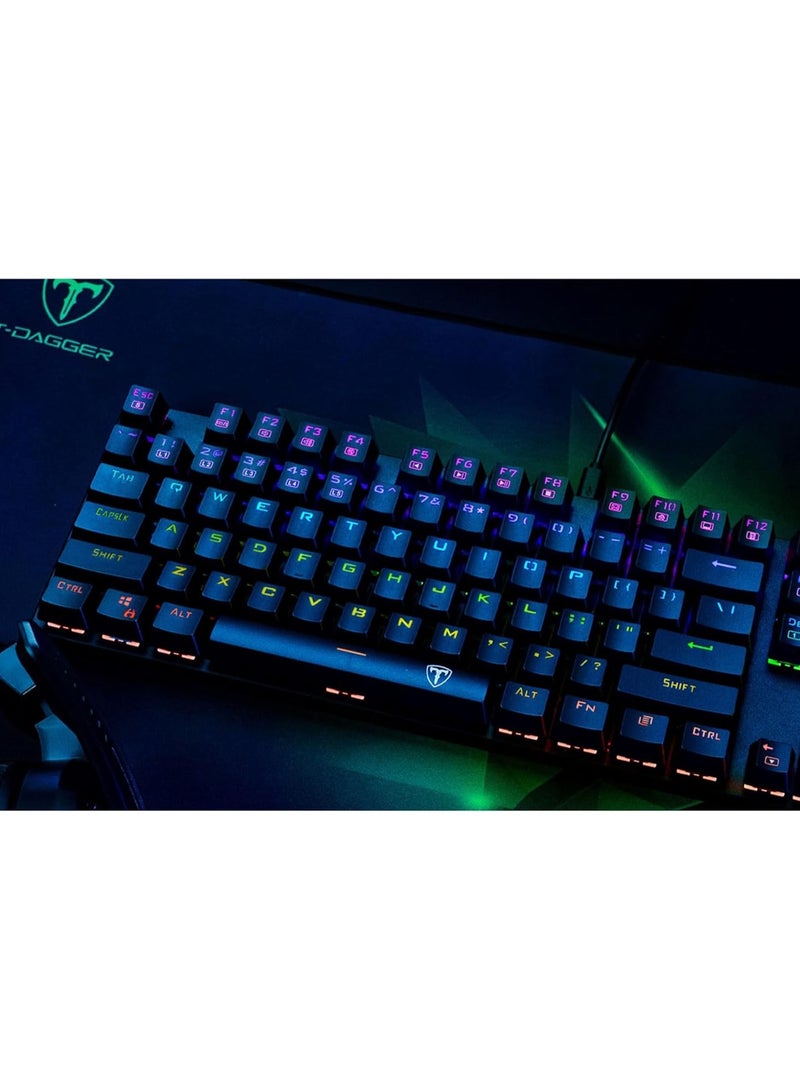 T-DAGGER TGK313 Bora Gaming Mechanical Keyboard - Rainbow LED Lighting - Hot Swappable Switches (Brown Switch), USB - Image 3
