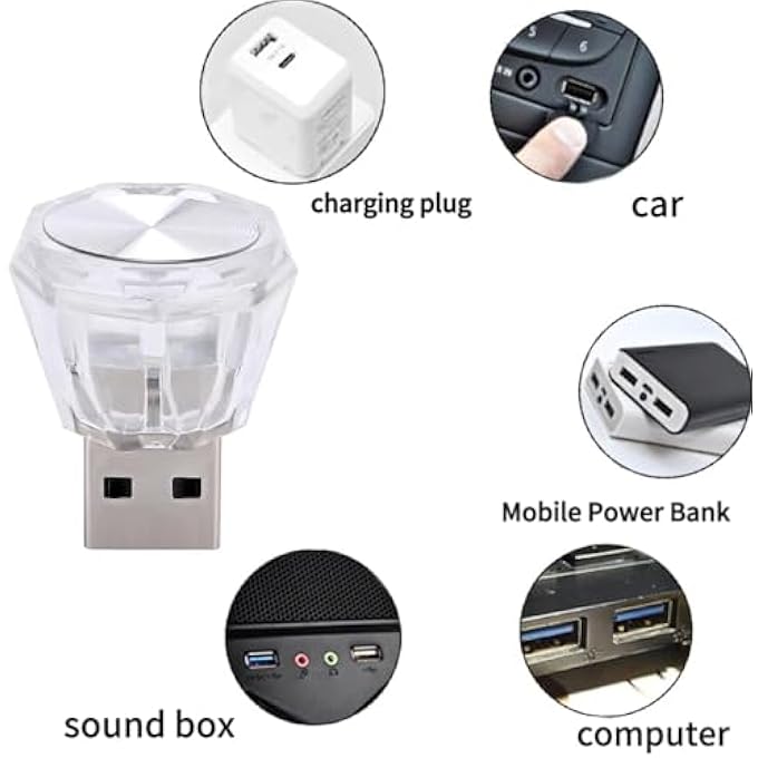 Azonee Car Usb Atmosphere Led Light Portable Led Lights Dazzling DiamondShaped Usb Ambient Lights Mini Car Interior Ambient Lighting Kit For Decorating With Usb Ports Led Vehicle Light 6Pcs - Image 5