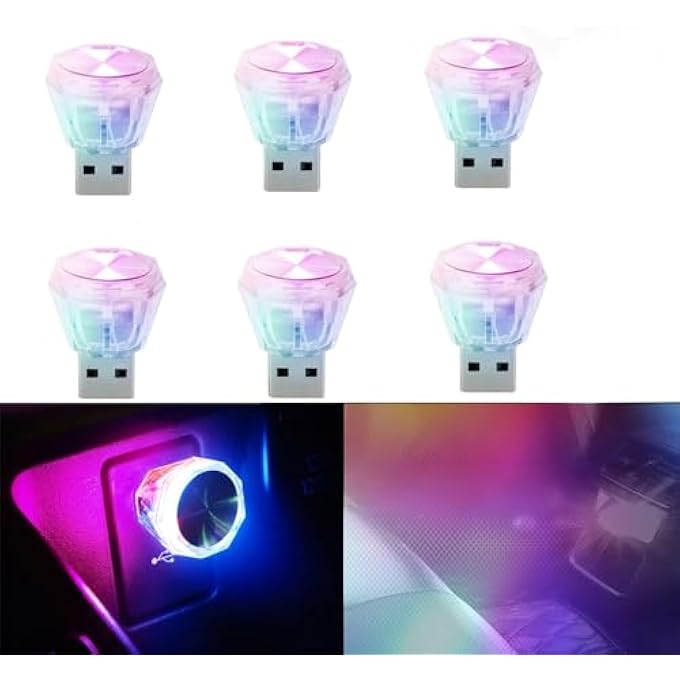 Azonee Car Usb Atmosphere Led Light Portable Led Lights Dazzling DiamondShaped Usb Ambient Lights Mini Car Interior Ambient Lighting Kit For Decorating With Usb Ports Led Vehicle Light 6Pcs - Image 1