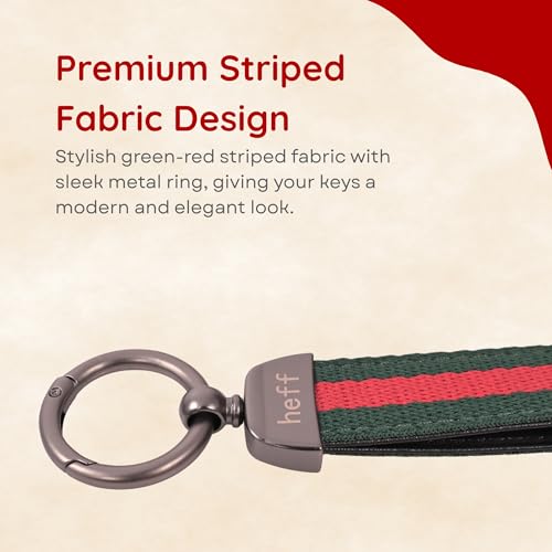 Heff Designer Keychain HF1003, Striped Fabric Keyring with Metal Ring, Green-Red, Multipurpose for Car, Bike, Home, Office and Student - Image 3