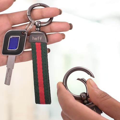 Heff Designer Keychain HF1003, Striped Fabric Keyring with Metal Ring, Green-Red, Multipurpose for Car, Bike, Home, Office and Student - Image 2