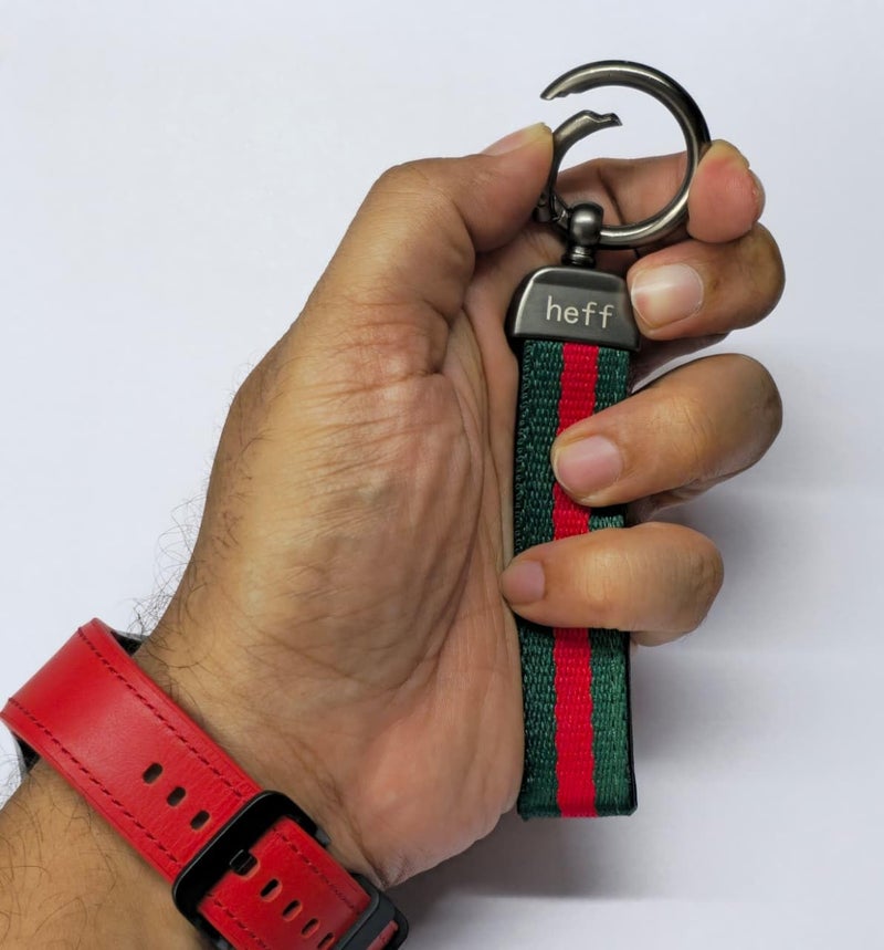 Heff Designer Keychain HF1003, Striped Fabric Keyring with Metal Ring, Green-Red, Multipurpose for Car, Bike, Home, Office and Student - Image 4