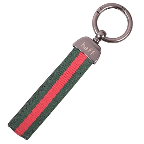 Heff Designer Keychain HF1003, Striped Fabric Keyring with Metal Ring, Green-Red, Multipurpose for Car, Bike, Home, Office and Student - Image 1