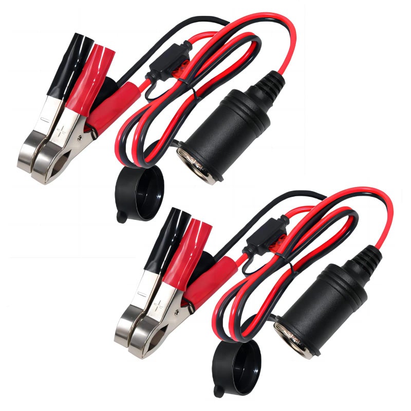 KUNCAN Cigarette Lighter Battery Adapter  Female Cigarette Lighter Socket to 12v Battery Alligator Clips for Auto Car Battery Clamp to Cigarette Lighter Plugs Cigar Charge Extension Cord 2FT 2 PACK
