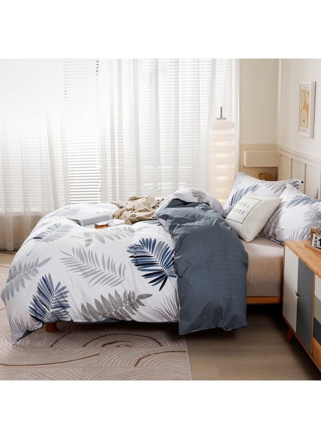 OAITE Duvet Cover Set,100% Cotton Comforter Cover with Leaf Pattern Duvet Cover Set,Soft Bedding Set Includes with 3 Piece (2 Pillow Shams,1 Duvet Cover) - Image 4