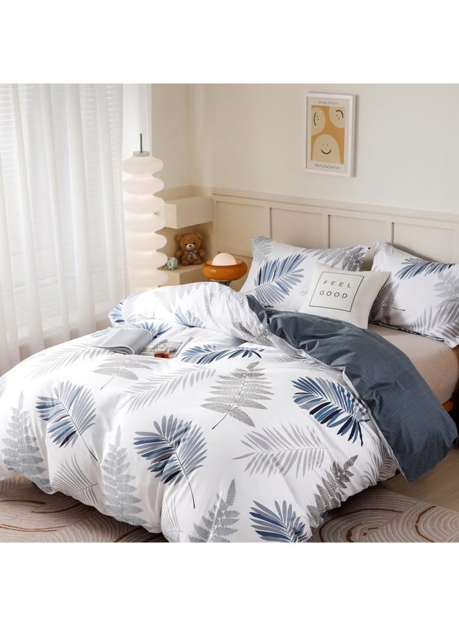 OAITE Duvet Cover Set,100% Cotton Comforter Cover with Leaf Pattern Duvet Cover Set,Soft Bedding Set Includes with 3 Piece (2 Pillow Shams,1 Duvet Cover) - Image 2