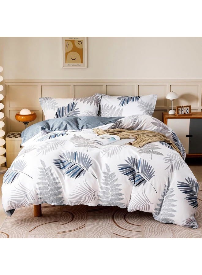 OAITE Duvet Cover Set,100% Cotton Comforter Cover with Leaf Pattern Duvet Cover Set,Soft Bedding Set Includes with 3 Piece (2 Pillow Shams,1 Duvet Cover) - Image 1