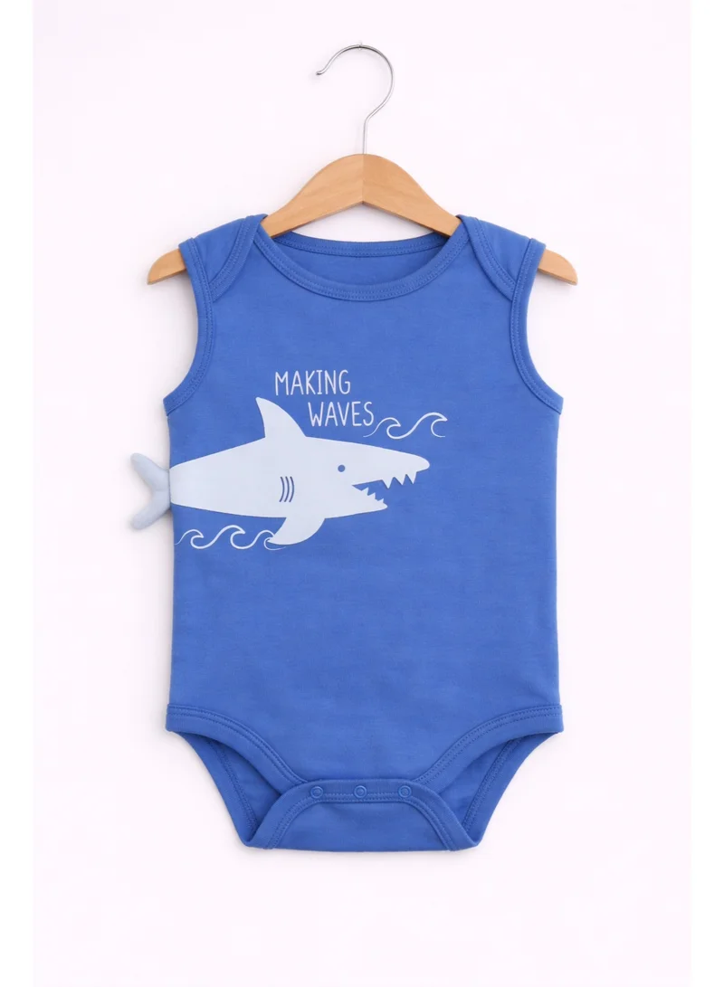 victor and jane Baby Boys Interactive Sleeveless Shark Print Bodysuits – Pack of 3