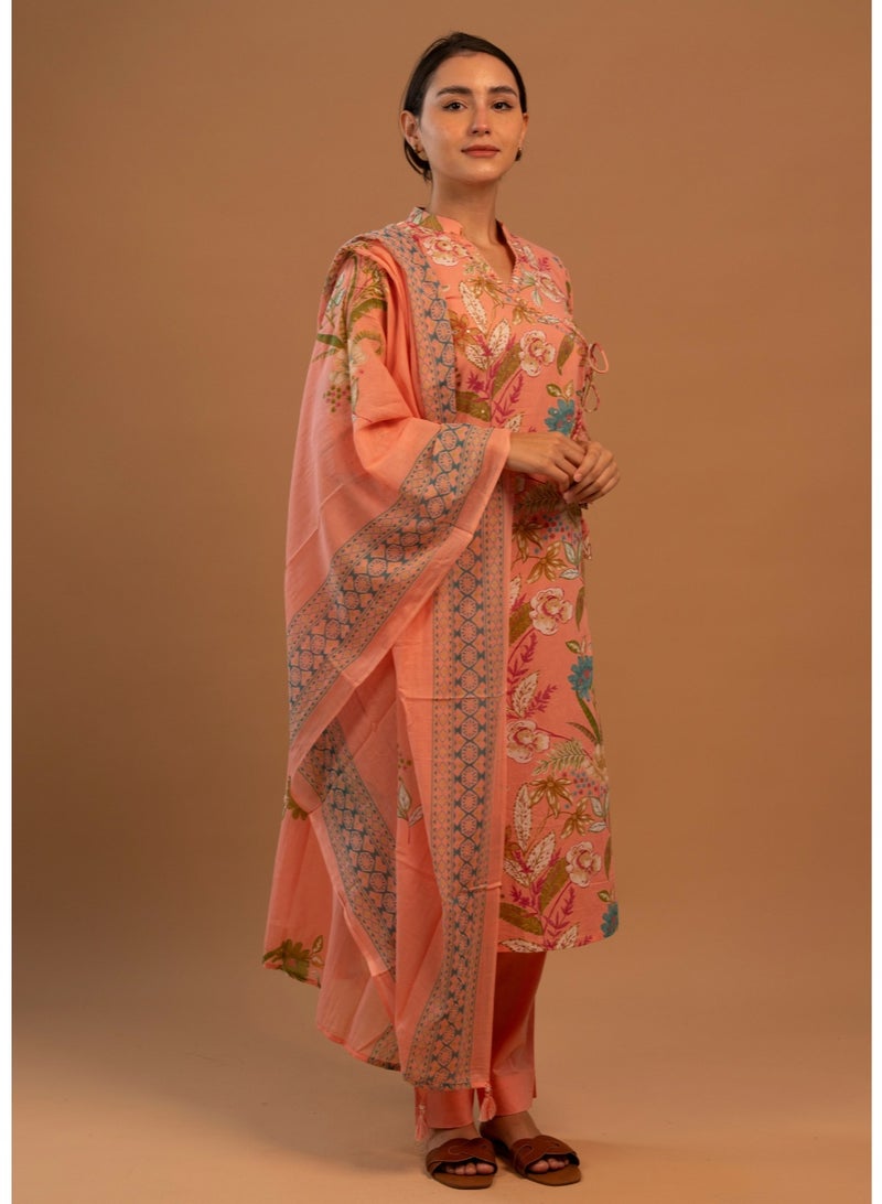 zaha dxb Pink All-Over Print Salwar Kameez Set | Cotton Ethnic Wear for Women - Image 1