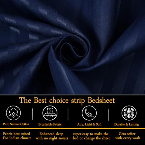 FRESH FROM LOOM Microfiber Wrinkle Resistant|Soft Skin Safe|Breathable King Size Flat Bedsheets|Hotel & Home|Double Bedsheet Set With 2 Pillow Covers 144 TC (108X108 Inches Navy Blue) - Image 3