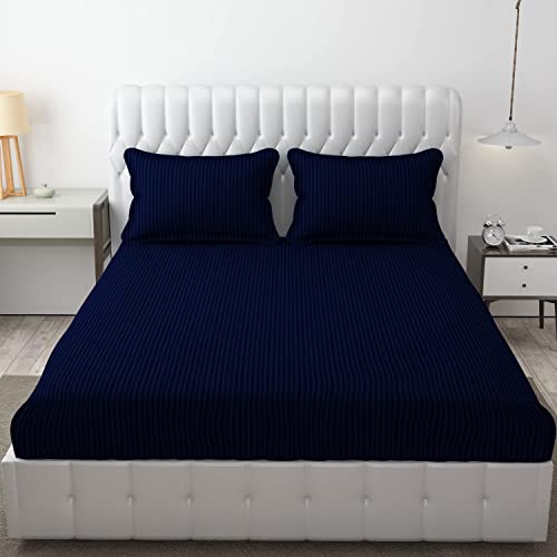 FRESH FROM LOOM Microfiber Wrinkle Resistant|Soft Skin Safe|Breathable King Size Flat Bedsheets|Hotel & Home|Double Bedsheet Set With 2 Pillow Covers 144 TC (108X108 Inches Navy Blue) - Image 1