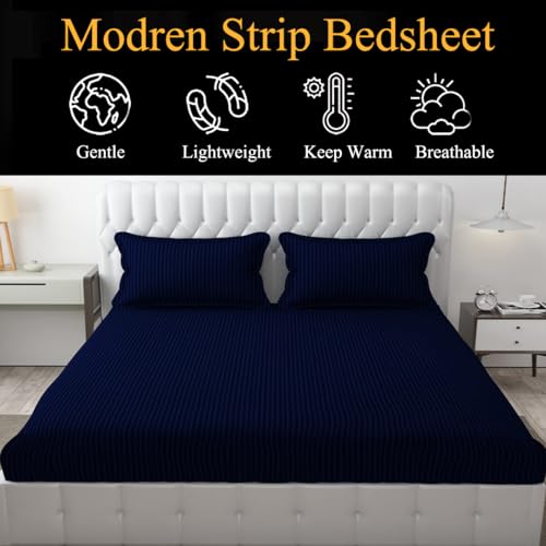 FRESH FROM LOOM Microfiber Wrinkle Resistant|Soft Skin Safe|Breathable King Size Flat Bedsheets|Hotel & Home|Double Bedsheet Set With 2 Pillow Covers 144 TC (108X108 Inches Navy Blue) - Image 5