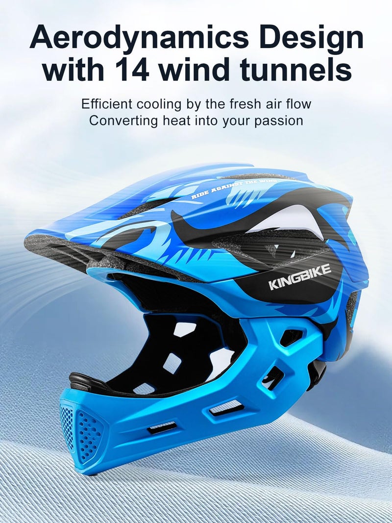 KINGBIKE Kids Full Face Helmet Convertible Toddler Bike Helmets with Detachable Chin Guard Boys Girls 4-10 Years Skateboard Scooter Balance Bike BMX MTB Bicycle (Blue) - Image 3