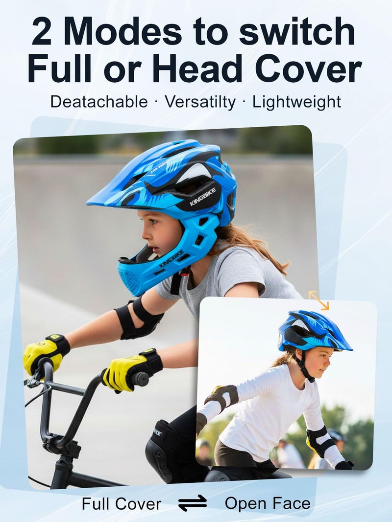 KINGBIKE Kids Full Face Helmet Convertible Toddler Bike Helmets with Detachable Chin Guard Boys Girls 4-10 Years Skateboard Scooter Balance Bike BMX MTB Bicycle (Blue) - Image 4