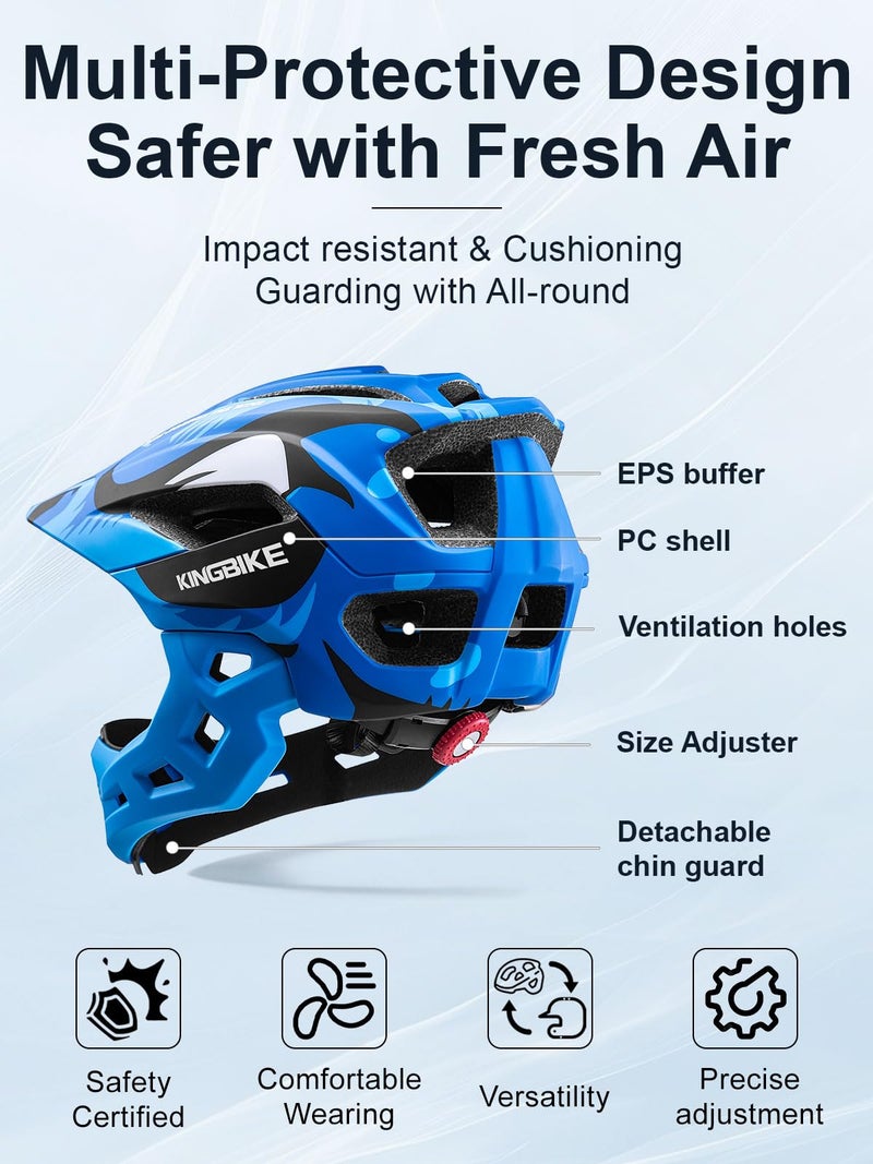 KINGBIKE Kids Full Face Helmet Convertible Toddler Bike Helmets with Detachable Chin Guard Boys Girls 4-10 Years Skateboard Scooter Balance Bike BMX MTB Bicycle (Blue) - Image 5