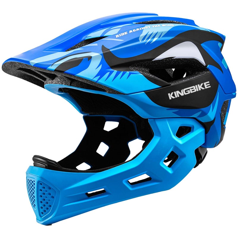 KINGBIKE Kids Full Face Helmet Convertible Toddler Bike Helmets with Detachable Chin Guard Boys Girls 4-10 Years Skateboard Scooter Balance Bike BMX MTB Bicycle (Blue) - Image 1