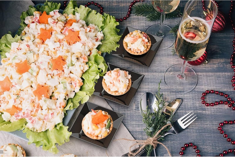 Exquisite Mini Disposable Appetizer Plates  500 Pack 295 In x 295 in Black Plastic Dessert Plates  Elegant Design for Weddings Birthdays and Formal Parties  Stackable and Convenient  BPA Free - Image 4