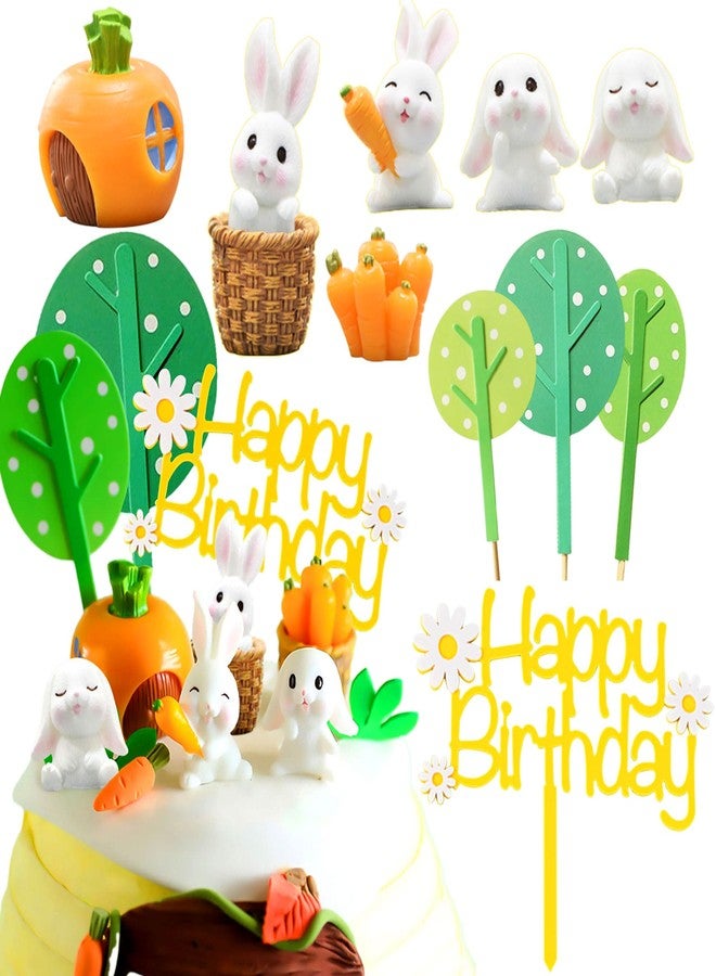 Roaring Good Time 9 PCS Rabbit Cake Decorations Bunny Miniature Figure Carrot Cake Topper Bunny Cake Topper Bunny Birthday Party Supplies Rabbit Birthday Party Supplies - Image 1