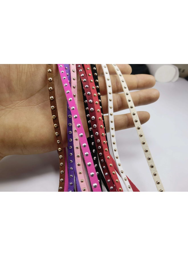 B Rivet Hot Drilling Suede Belt Leather Strip 3mm5mm Accessories Accessories Collar Leg Chain Punk Locomotive-High:Silver Rivets - White 1m - Width 5mm  - Image 1