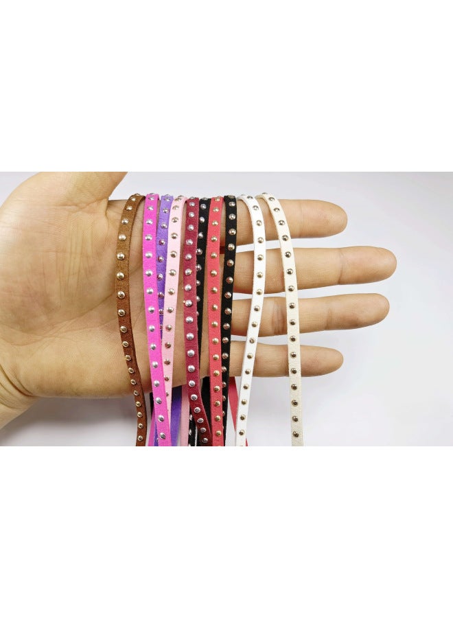 B Rivet Hot Drilling Suede Belt Leather Strip 3mm5mm Accessories Accessories Collar Leg Chain Punk Locomotive-High:Silver Rivets - White 1m - Width 5mm  - Image 4