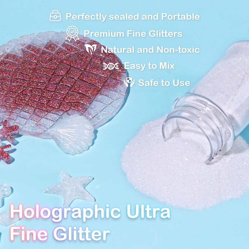HTVRONT Holographic Fine White Glitter - 50 g/1.76 oz Glitter for Resin, Non-Toxic Fine Glitter for Nails, Resin, Candle Making, Crafts - Image 3