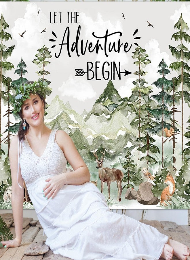 Avezano Woodland Baby Shower Backdrop Woodland Animals Baby Shower Decorations Adventure Forest Mountain Wilderness Photography Background Let The Adventure Begin Banner (7x5ft, Green) - Image 3