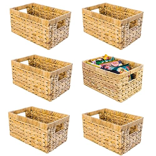 M4DECOR Set of 6 Wicker Storage Basket, Water Hyacinth Storage Baskets, Wicker Storage Baskets for Shelves, Wicker Baskets for Storage, Woven Baskets For Storage (6 Packs Medium) - Image 1