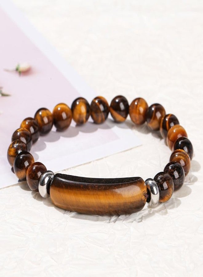 FORUBUS Natural Stone Beaded Bracelet Aventurine Jade Tiger Eye Agate Beads Stretch Bracelet for Women Men Jewelry-tiger eye - Image 3