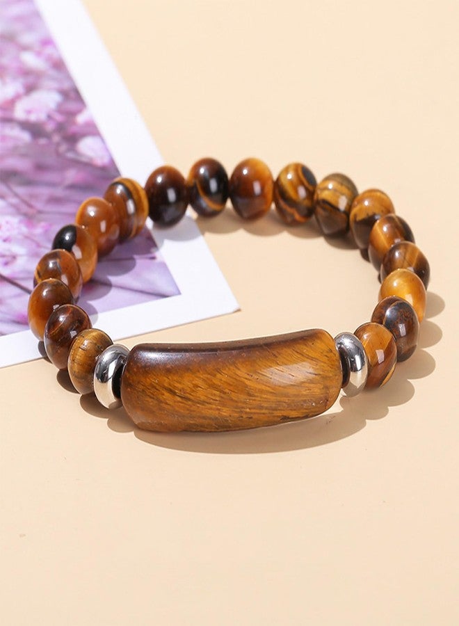 FORUBUS Natural Stone Beaded Bracelet Aventurine Jade Tiger Eye Agate Beads Stretch Bracelet for Women Men Jewelry-tiger eye - Image 2