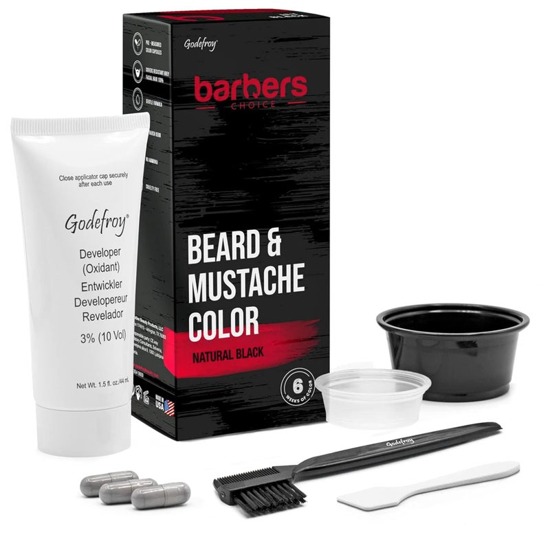 Godefroy Barbers Choice 3 Application Beard and Mustache Dye For Men 6 weeks of Cover For Gray Facial Hair Natural Black