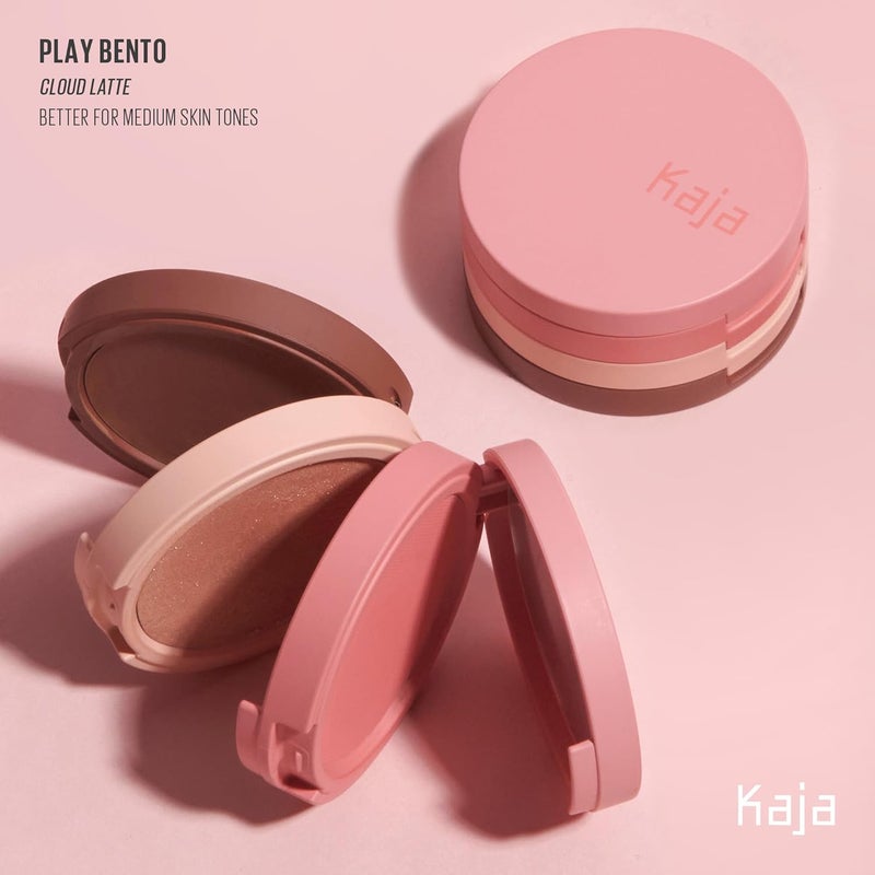 KAJA 3 Colors Palette - Play Bento - Cloud Latte - 3 in 1 Face Palette with Blush, Highlighter & Bronzer - Warm Rose, Champagne Peach & Caramel Bronze Shades - Blendable, Lightweight Makeup Trio - Image 3