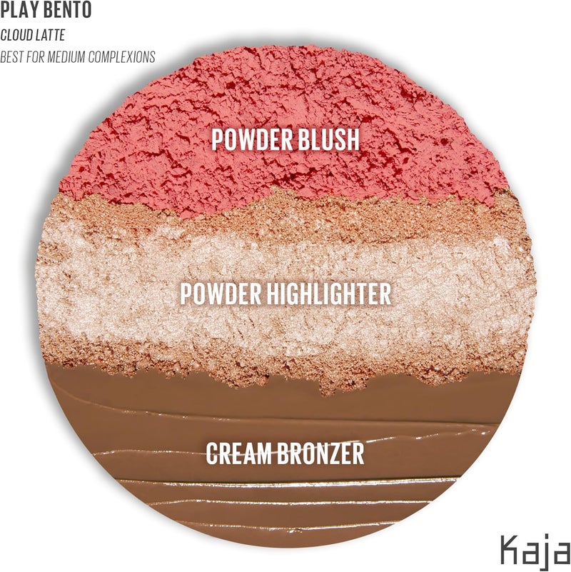 KAJA 3 Colors Palette - Play Bento - Cloud Latte - 3 in 1 Face Palette with Blush, Highlighter & Bronzer - Warm Rose, Champagne Peach & Caramel Bronze Shades - Blendable, Lightweight Makeup Trio - Image 2
