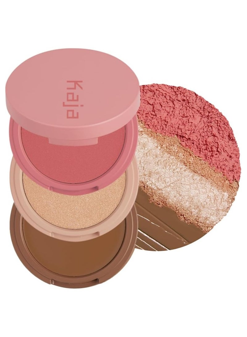 KAJA 3 Colors Palette - Play Bento - Cloud Latte - 3 in 1 Face Palette with Blush, Highlighter & Bronzer - Warm Rose, Champagne Peach & Caramel Bronze Shades - Blendable, Lightweight Makeup Trio - Image 1
