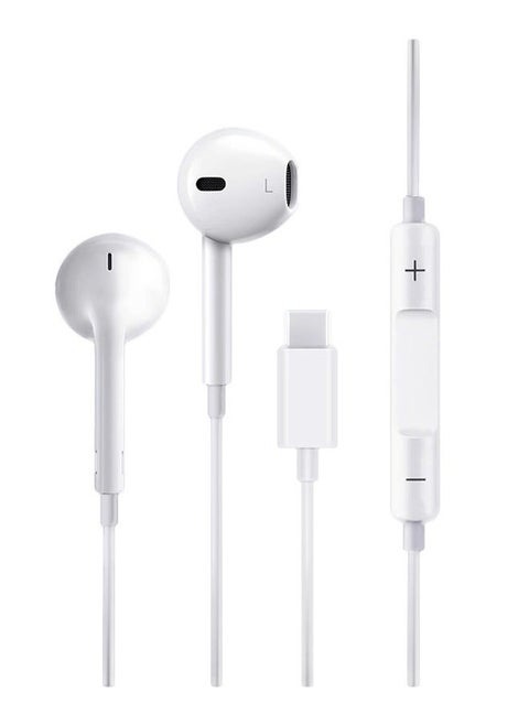 USB C Headphone Type-C Earbuds Wired Earphones with Microphone and Volume Control in-Ear Earbud for iPhone 15 Pro/Max/Plus Google Pixel Oneplus Samsung Galaxy iPad Pro and MacBook (White)