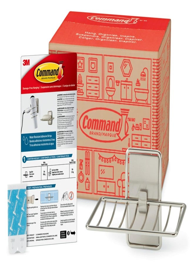 Command Soap Dish for Shower, Damage Free Hanging Bathroom, No Tools Bar Soap Holder, 1 Satin Nickel Soap Dish and 2 Water-Resistant Command Strips - Image 1