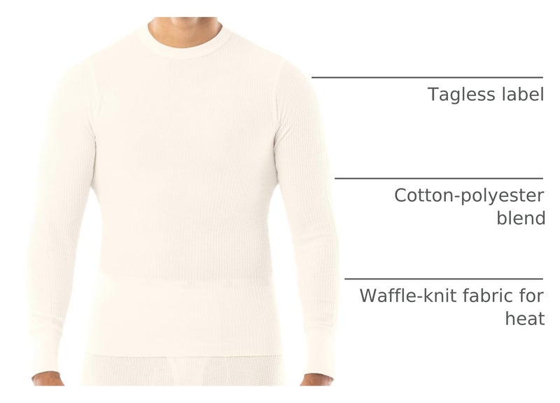 Indera Men's Traditional Waffle Thermal Underwear Long Sleeve Shirt, Natural, Large - Image 4