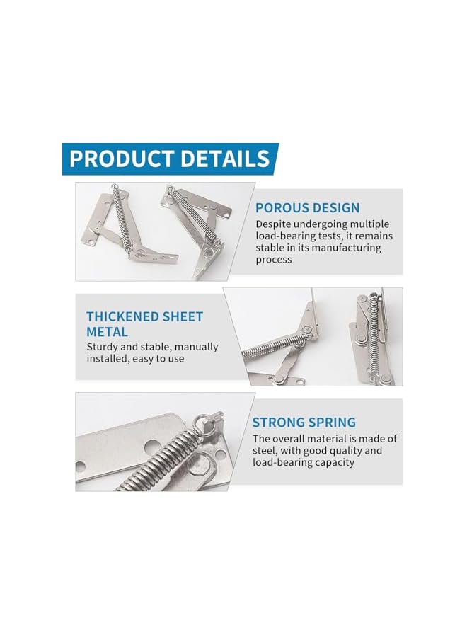 S-TOP Pair of Lift Up Hinges - 80° Folding Spring Hinges with 12 Screws Included, 4kg Load Capacity, Durable Cabinet & Wardrobe Flap Lifting Hardware for Furniture, Sofa Bed - Image 2