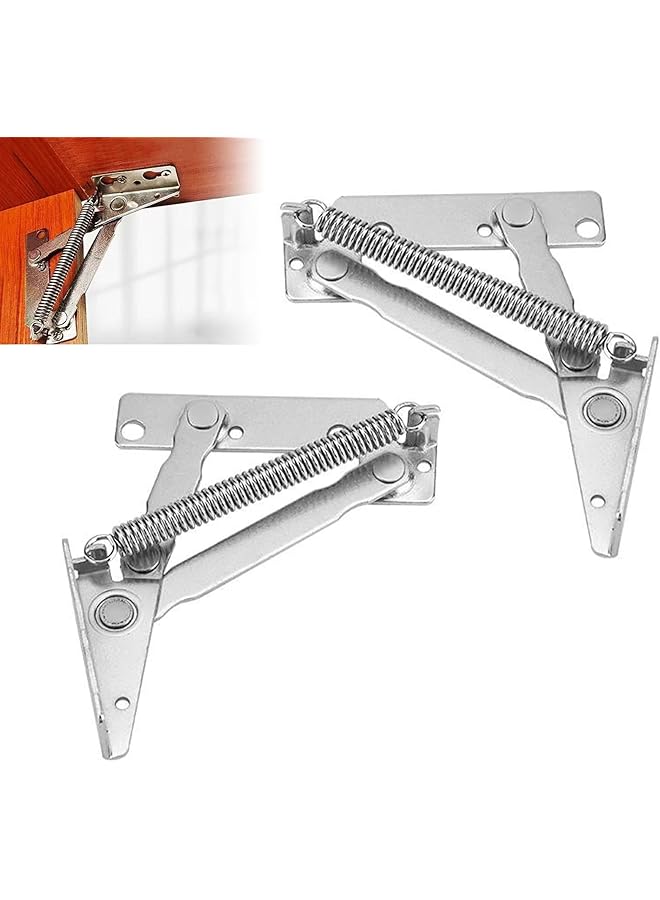 S-TOP Pair of Lift Up Hinges - 80° Folding Spring Hinges with 12 Screws Included, 4kg Load Capacity, Durable Cabinet & Wardrobe Flap Lifting Hardware for Furniture, Sofa Bed - Image 1