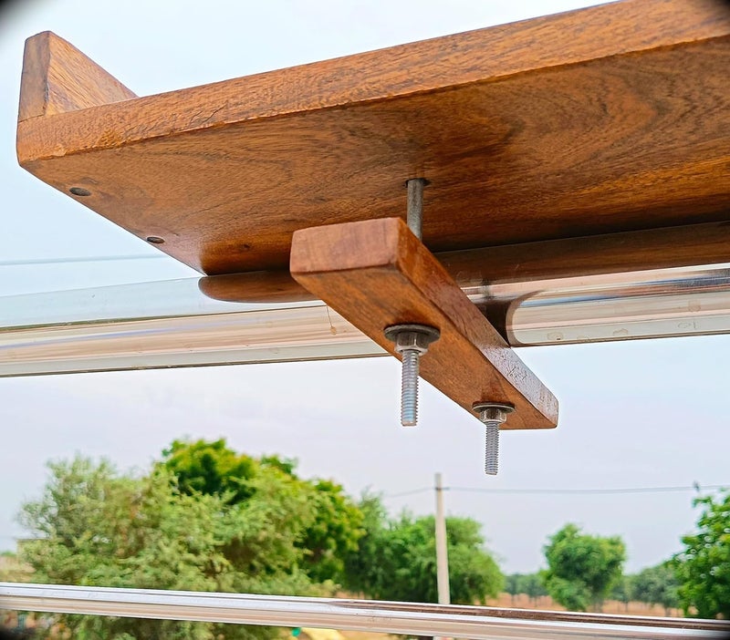 Furnelift Furnelift Wooden Railing Table for Balcony Sheesham Wood Hanging Table for Garden Bar Counter Stand for Outdoor Shelf Rectangle Teak Finish  - Image 3