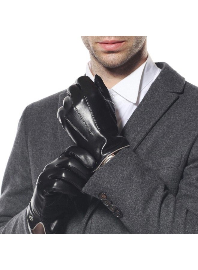 elma Winter Leather Gloves for Men - Mens Cashmere/Fleece Lined Glove for Motorcycle Driving Riding Black Brown, Brown ( Fleece Lining ), 8.5 ( US Standard Size ) - Image 2