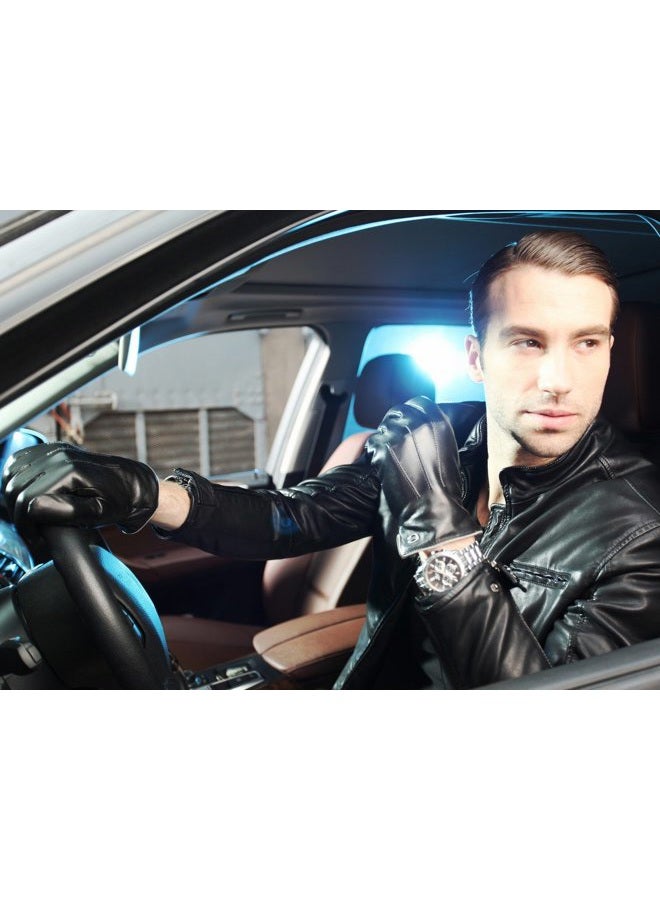 elma Winter Leather Gloves for Men - Mens Cashmere/Fleece Lined Glove for Motorcycle Driving Riding Black Brown, Brown ( Fleece Lining ), 8.5 ( US Standard Size ) - Image 4