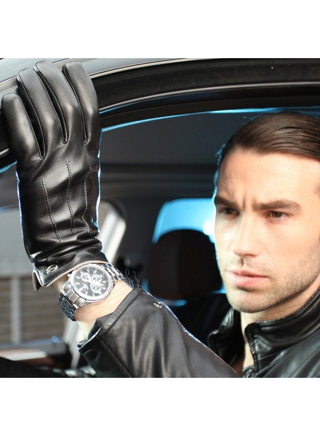 elma Winter Leather Gloves for Men - Mens Cashmere/Fleece Lined Glove for Motorcycle Driving Riding Black Brown, Brown ( Fleece Lining ), 8.5 ( US Standard Size ) - Image 3