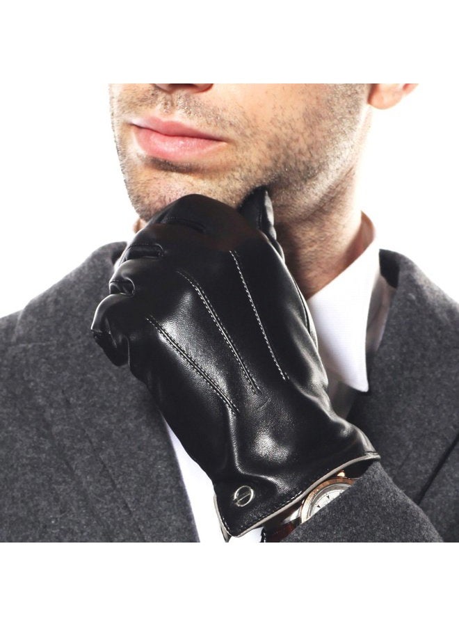 elma Winter Leather Gloves for Men - Mens Cashmere/Fleece Lined Glove for Motorcycle Driving Riding Black Brown, Brown ( Fleece Lining ), 8.5 ( US Standard Size ) - Image 1