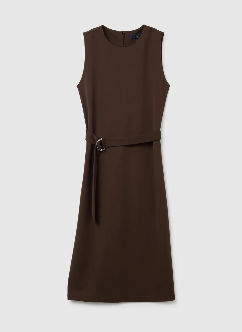 او في اس BROWN SLIM FIT STRETCHY FABRIC DRESS