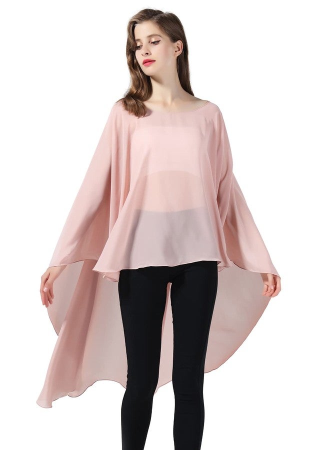 BEAUTELICATE High Low Shawl Chiffon Capelets Wedding Bridal Cape Sheer Overlay Poncho Stole For Women - Image 1