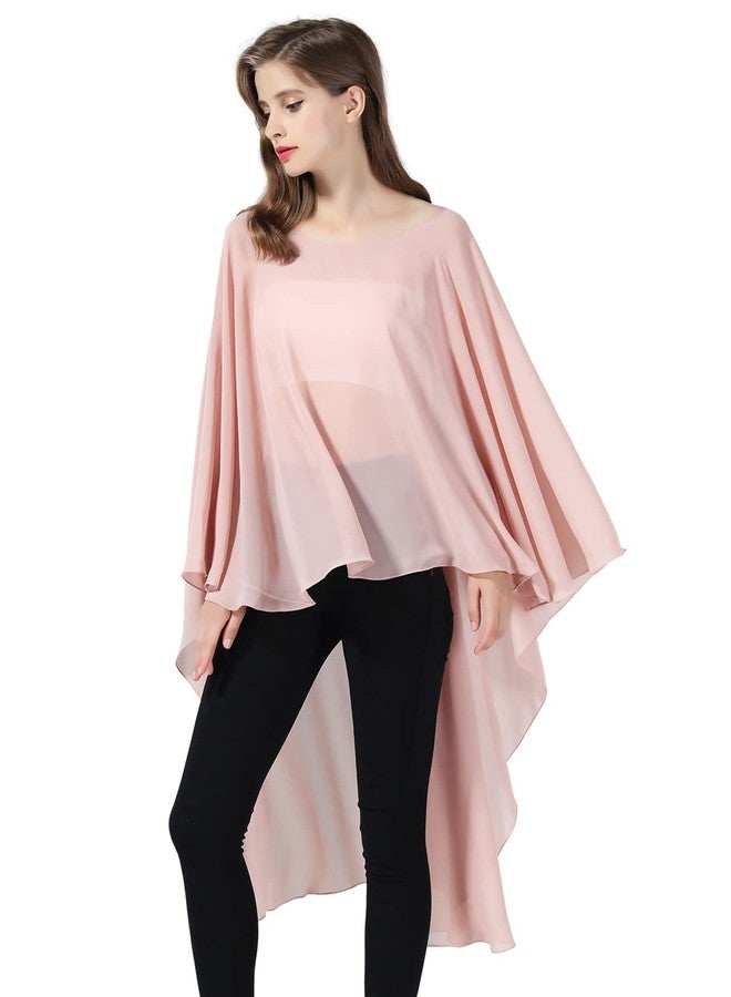 BEAUTELICATE High Low Shawl Chiffon Capelets Wedding Bridal Cape Sheer Overlay Poncho Stole For Women - Image 3